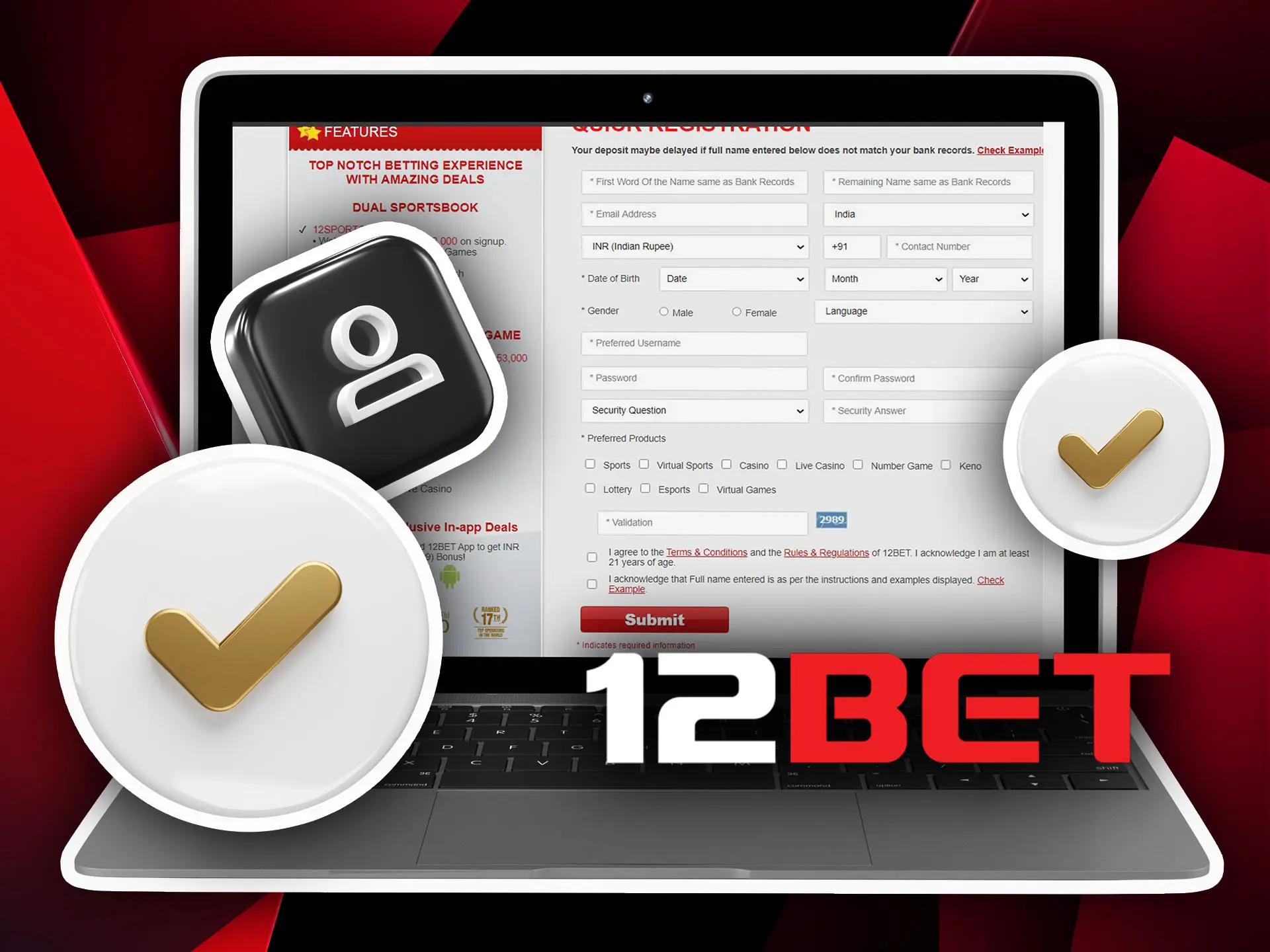 Complete your 12bet account verification by submitting the necessary documentation.