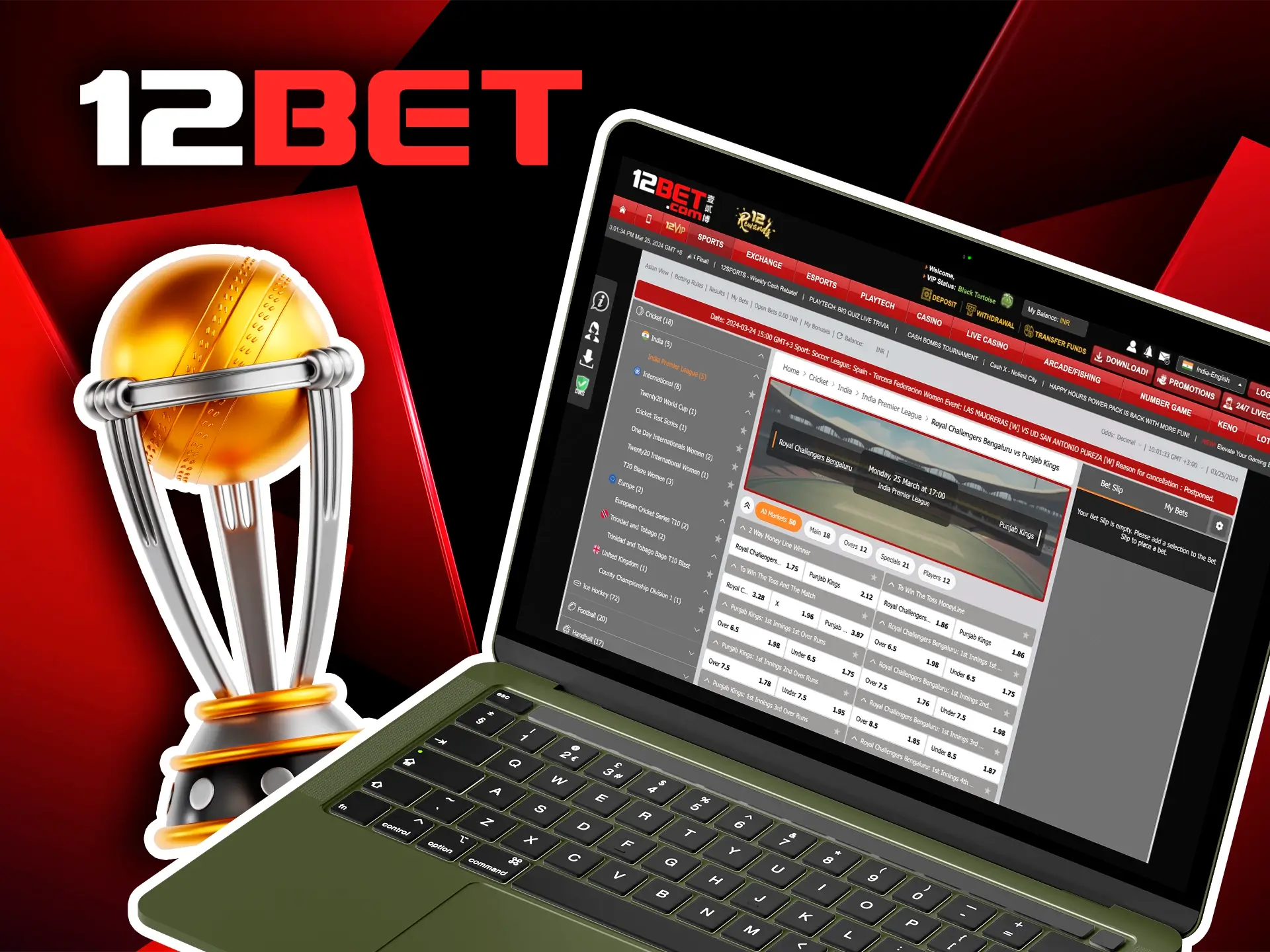 From global championships to local leagues, 12Bet brings you the best of world cricket for your predictions.