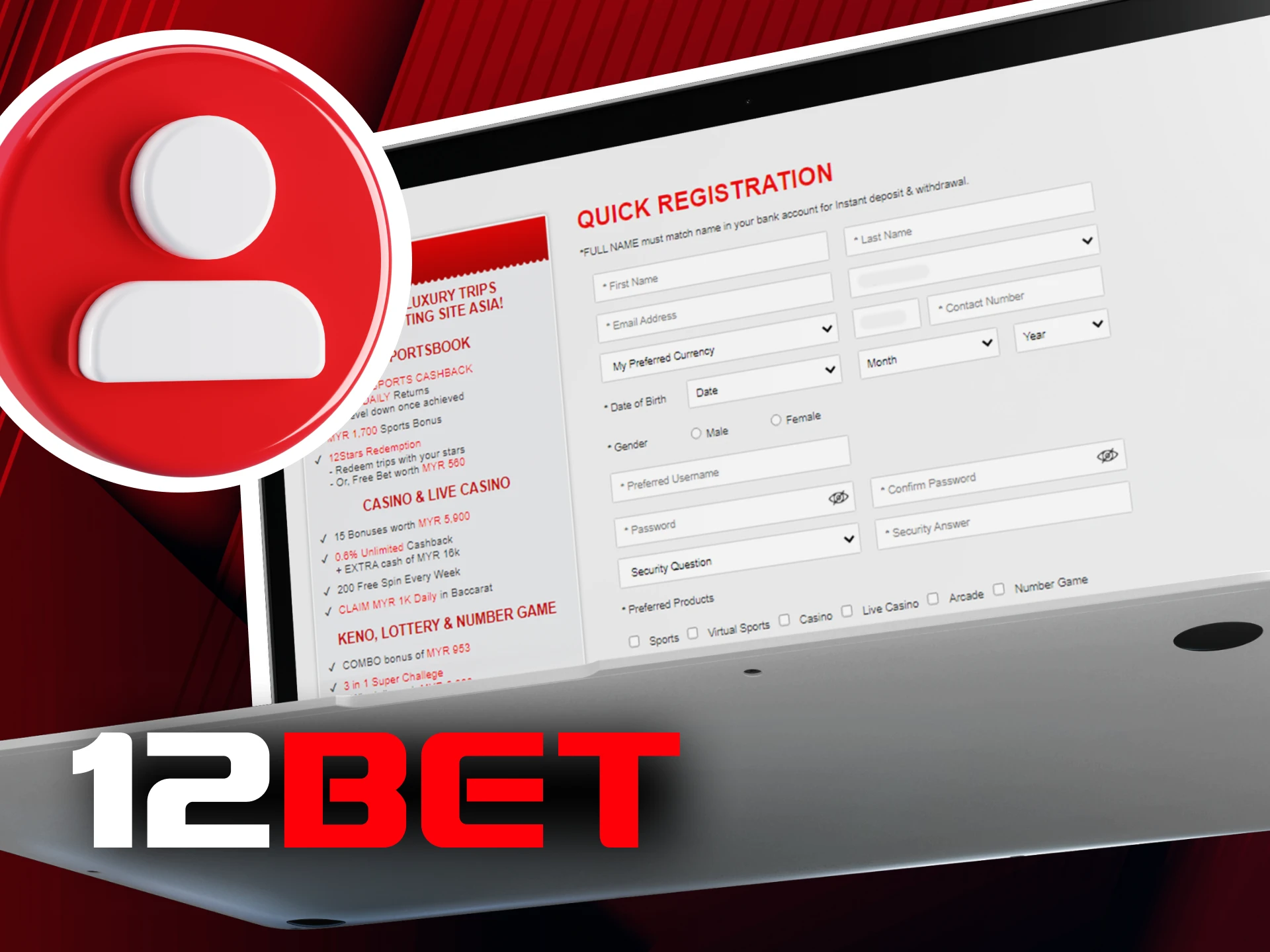 How do I sign up for a new account at the 12bet online casino?