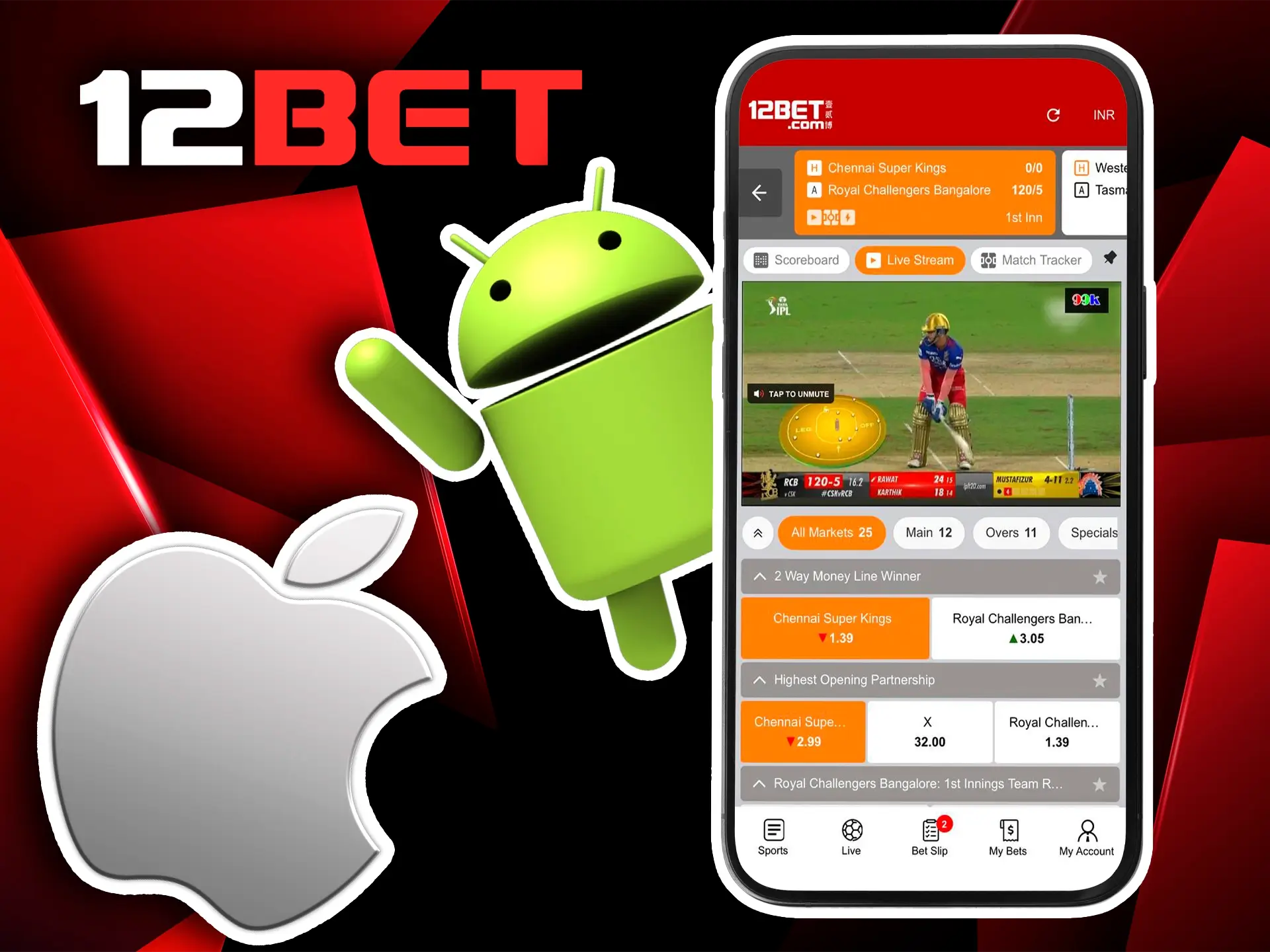 Stay connected to the game and place instant IPL bets wherever you are by using the 12Bet mobile app for iOS and Android.