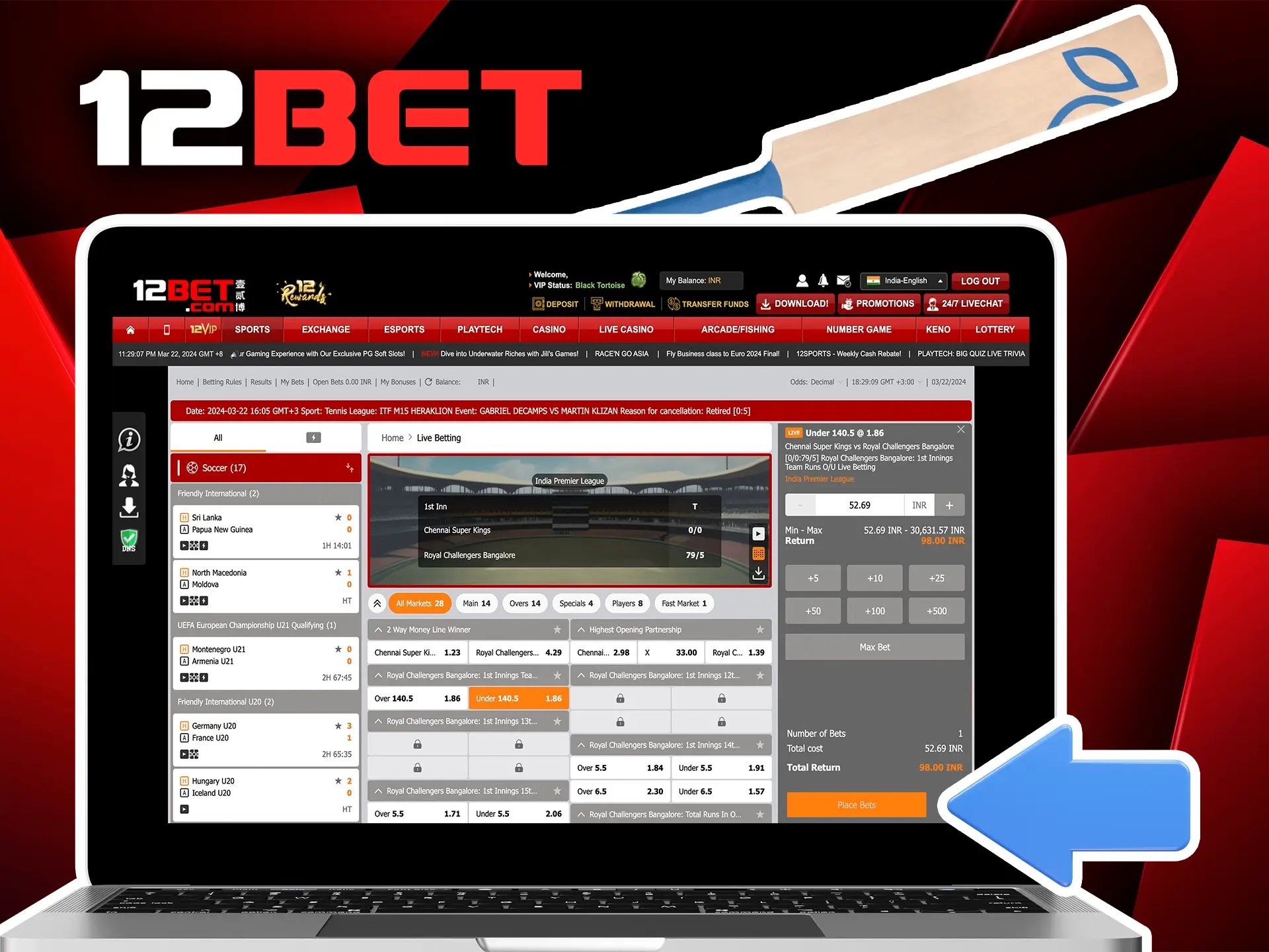 Log into your 12Bet account now to start predicting the winners of India's most famous cricket tournament.