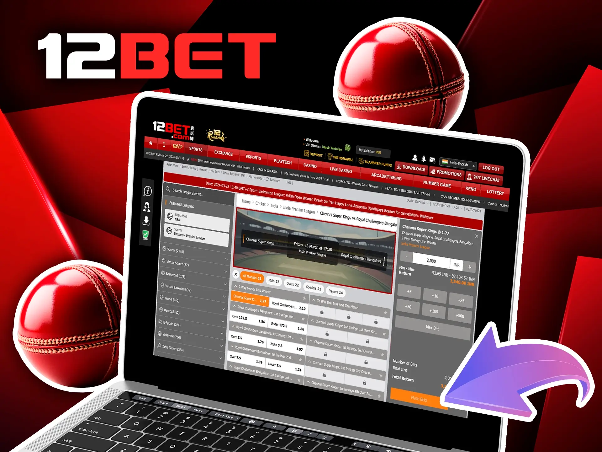 Complete your 12Bet registration today to gain full access to every market the IPL tournament has to offer.
