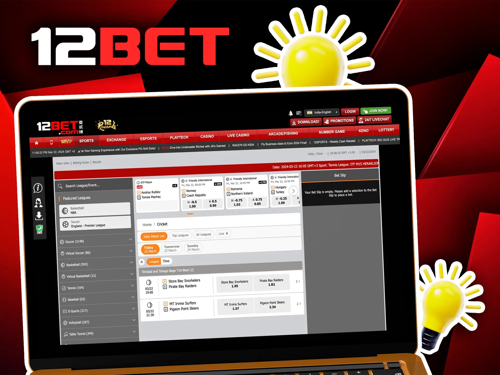 Combine your personal cricket knowledge with 12Bet's tools to make the most of the IPL tournament.